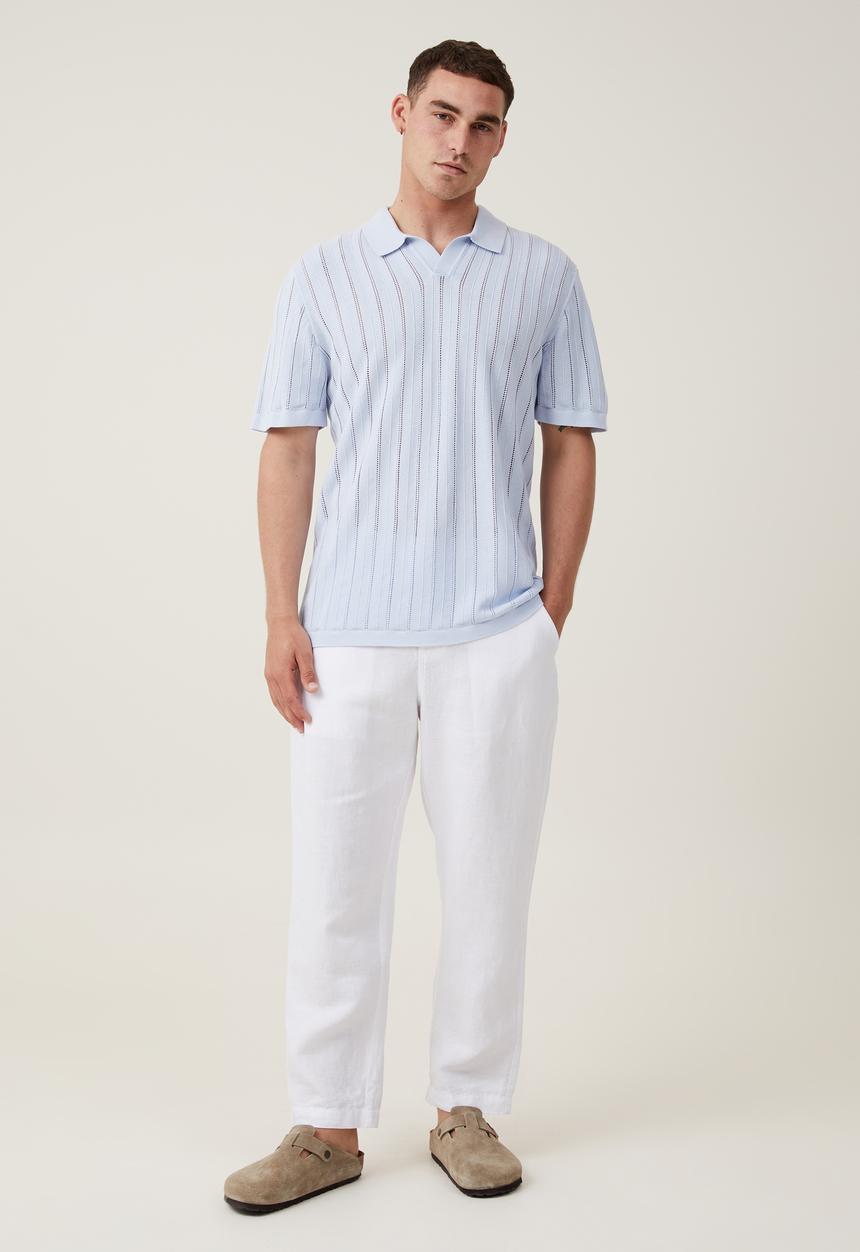 Cotton On - Resort short sleeve polo - baby blue pointelle 
