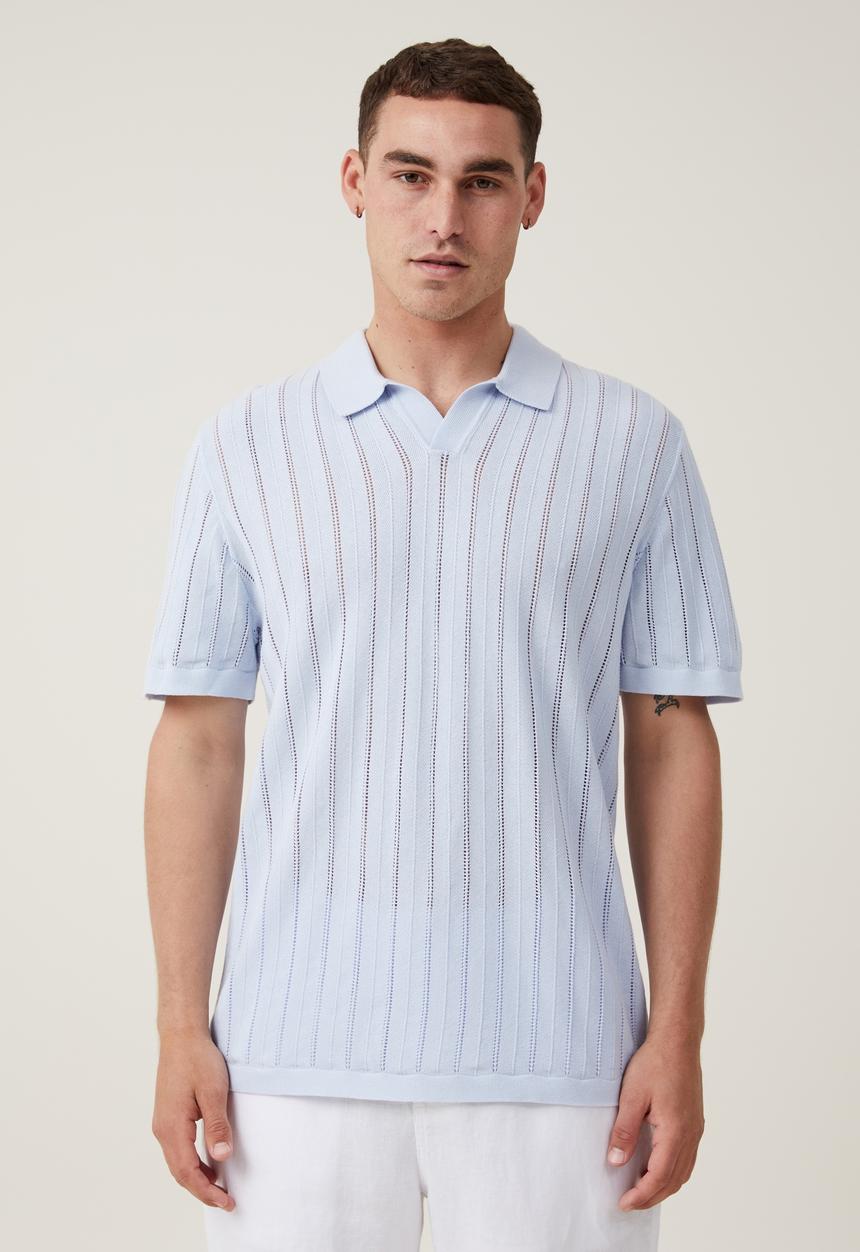 Cotton On - Resort short sleeve polo - baby blue pointelle 