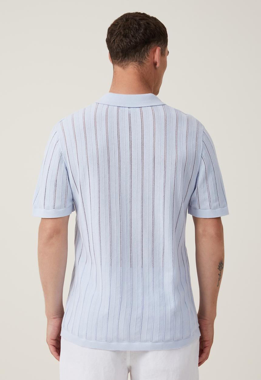 Cotton On - Resort short sleeve polo - baby blue pointelle 