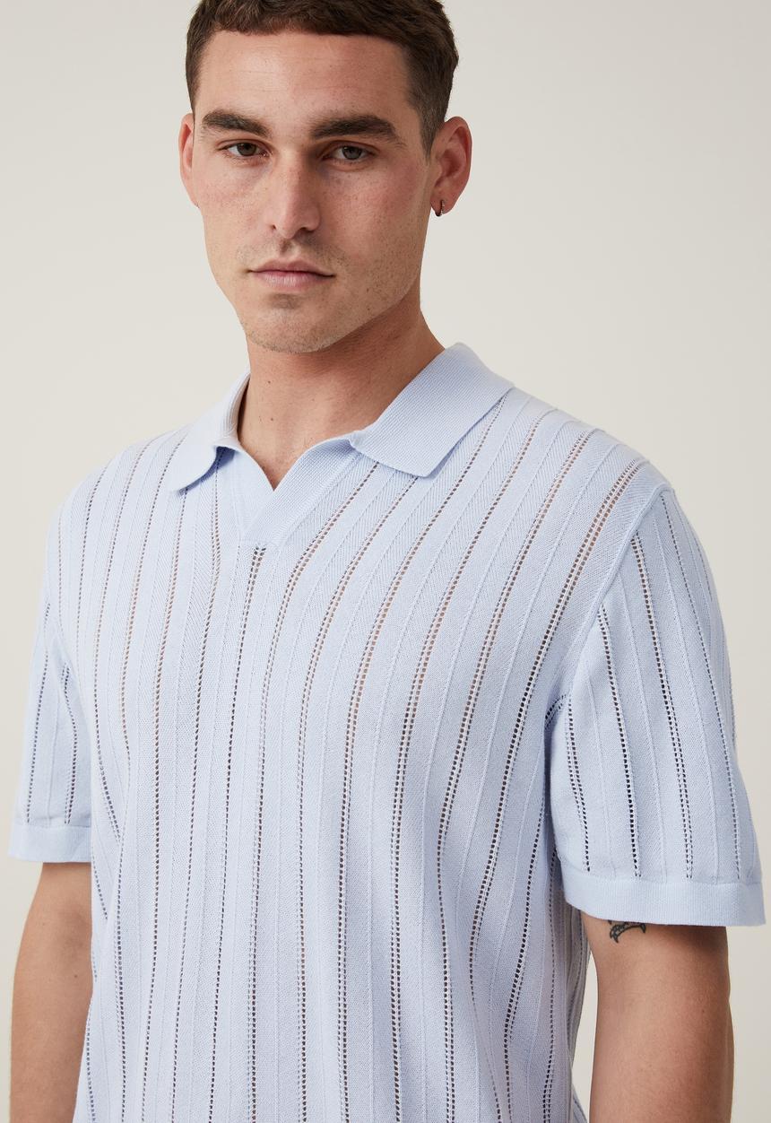 Cotton On - Resort short sleeve polo - baby blue pointelle 