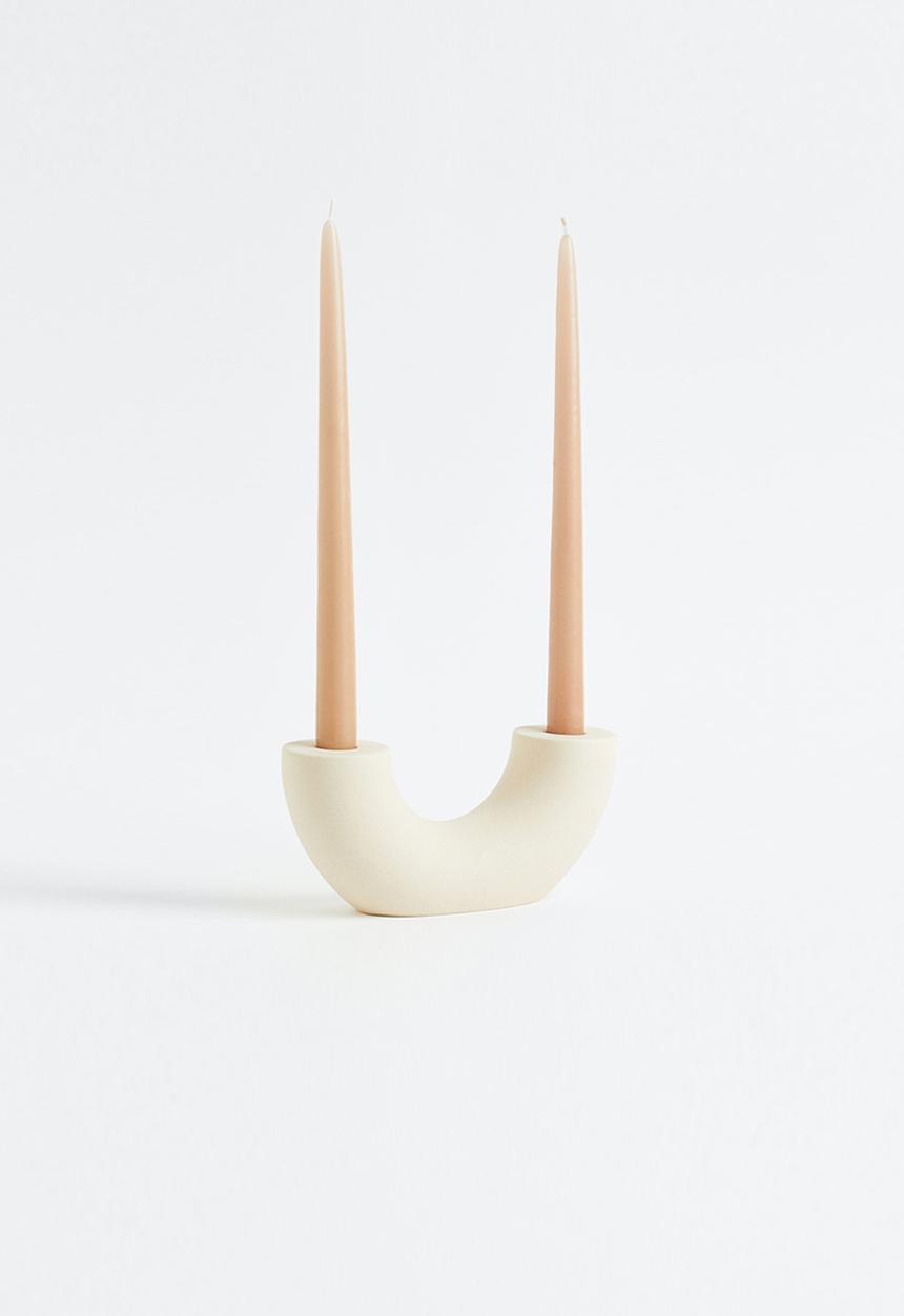 H&M - Ceramic candlestick - white,beige