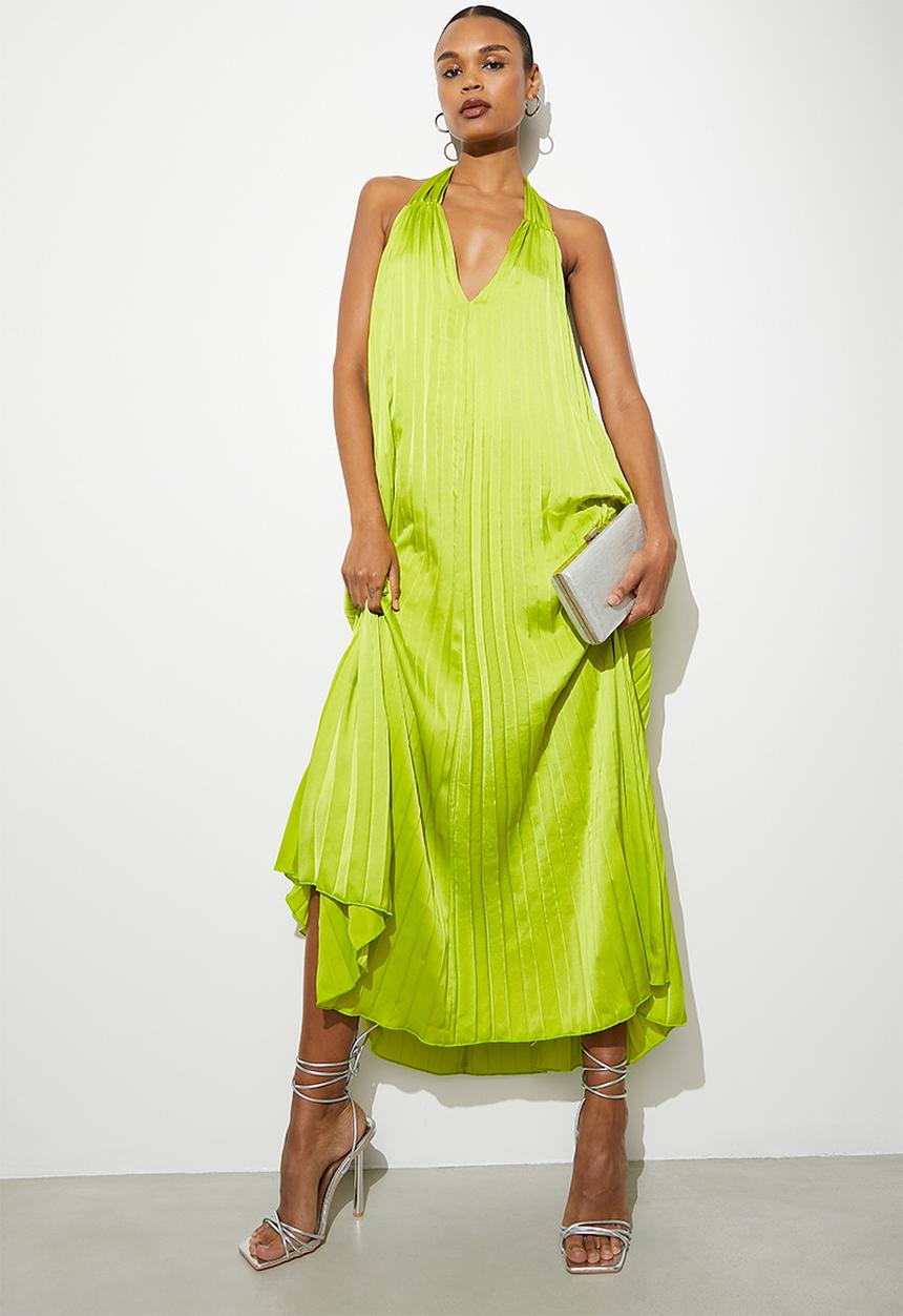 VELVET - halter with tie back detail maxi dress - lime