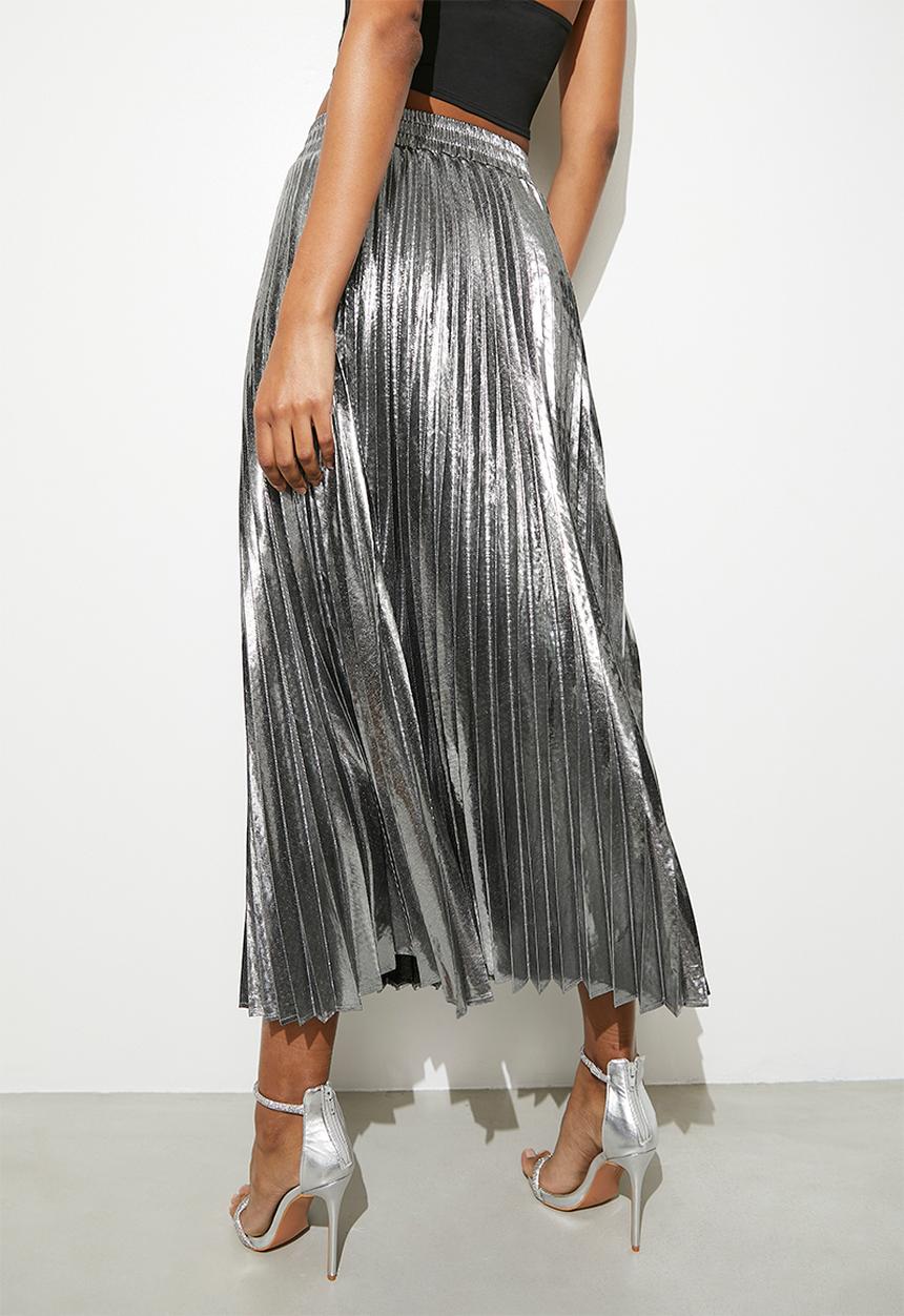 VELVET - Metallic modaxi pleated skirt - silver
