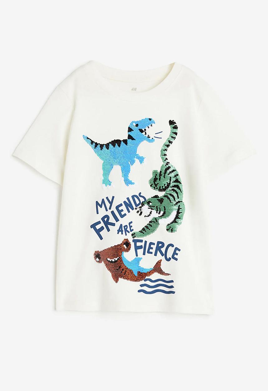 H&M - Reversible-sequin t-shirt - white