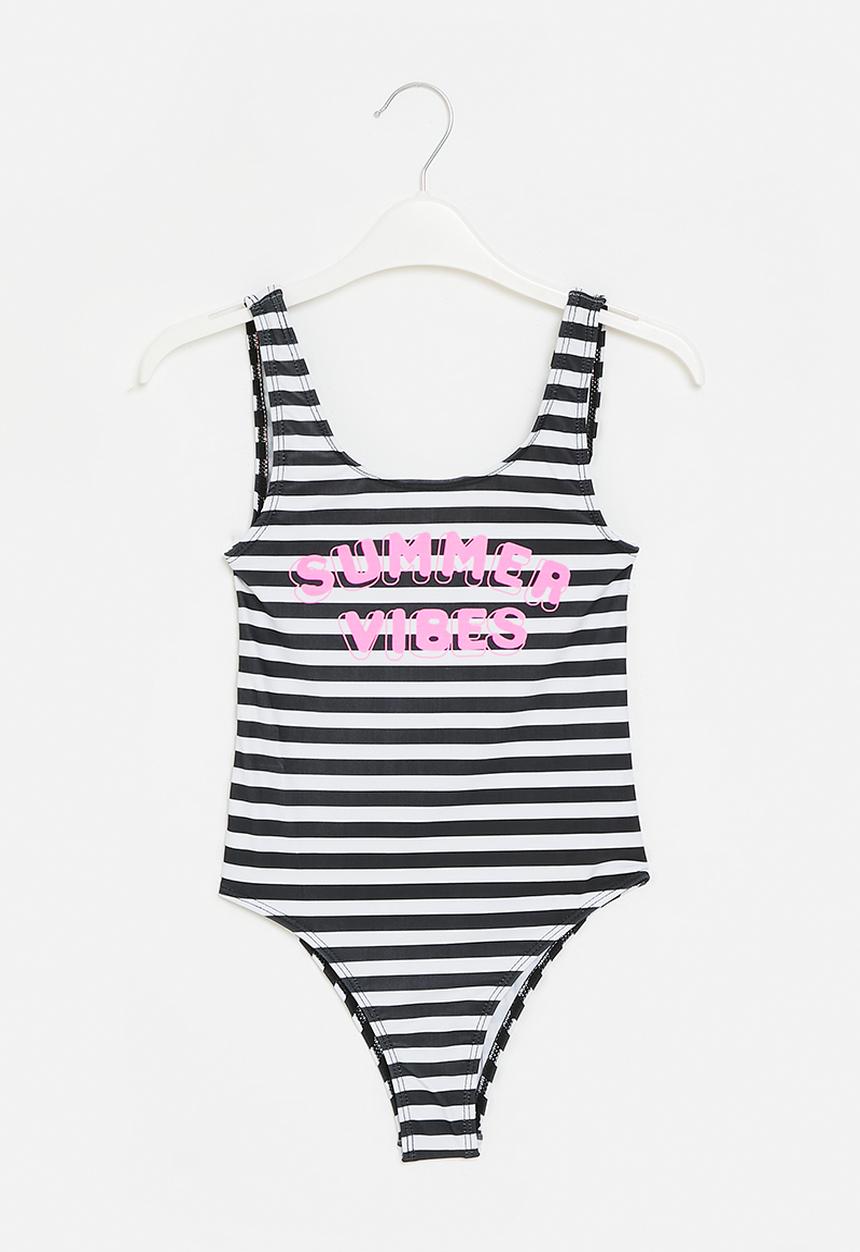 Pop Candy - One piece striped swimsuit - black & white