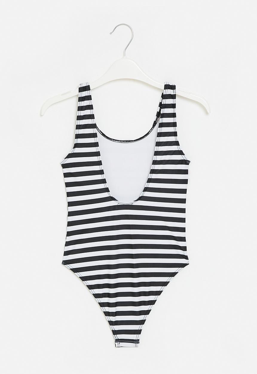 Pop Candy - One piece striped swimsuit - black & white