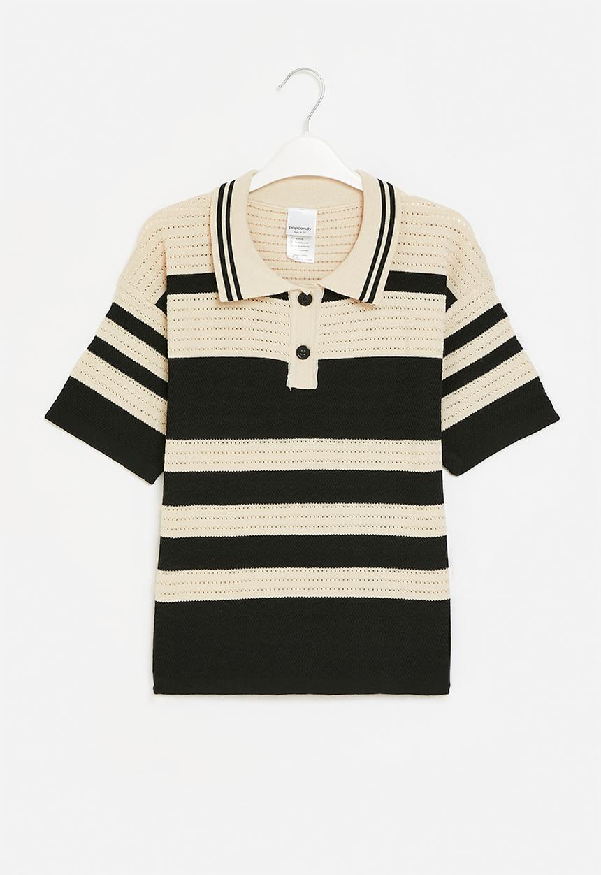 Pop Candy - Striped golf tee - stone and black