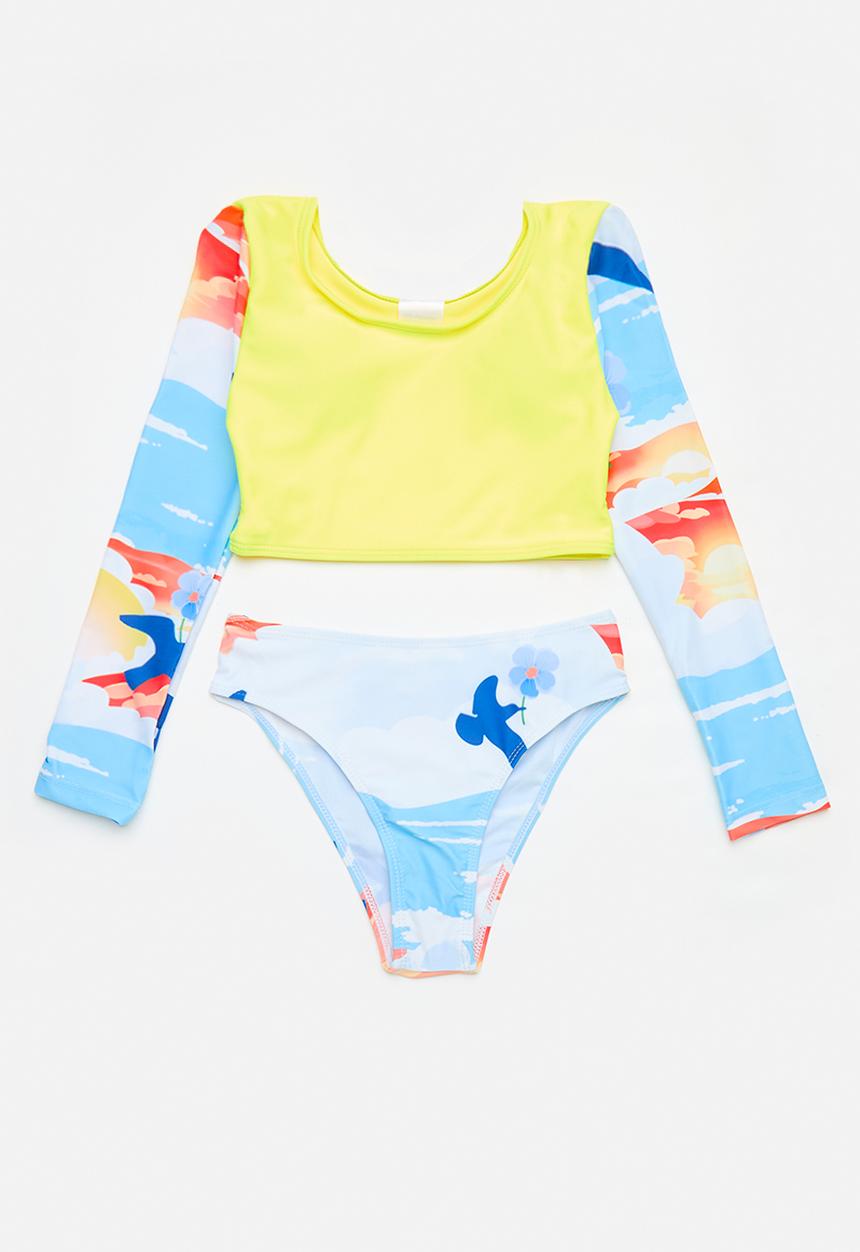 Pop Candy - 2 Piece long sleeve swim set - yellow