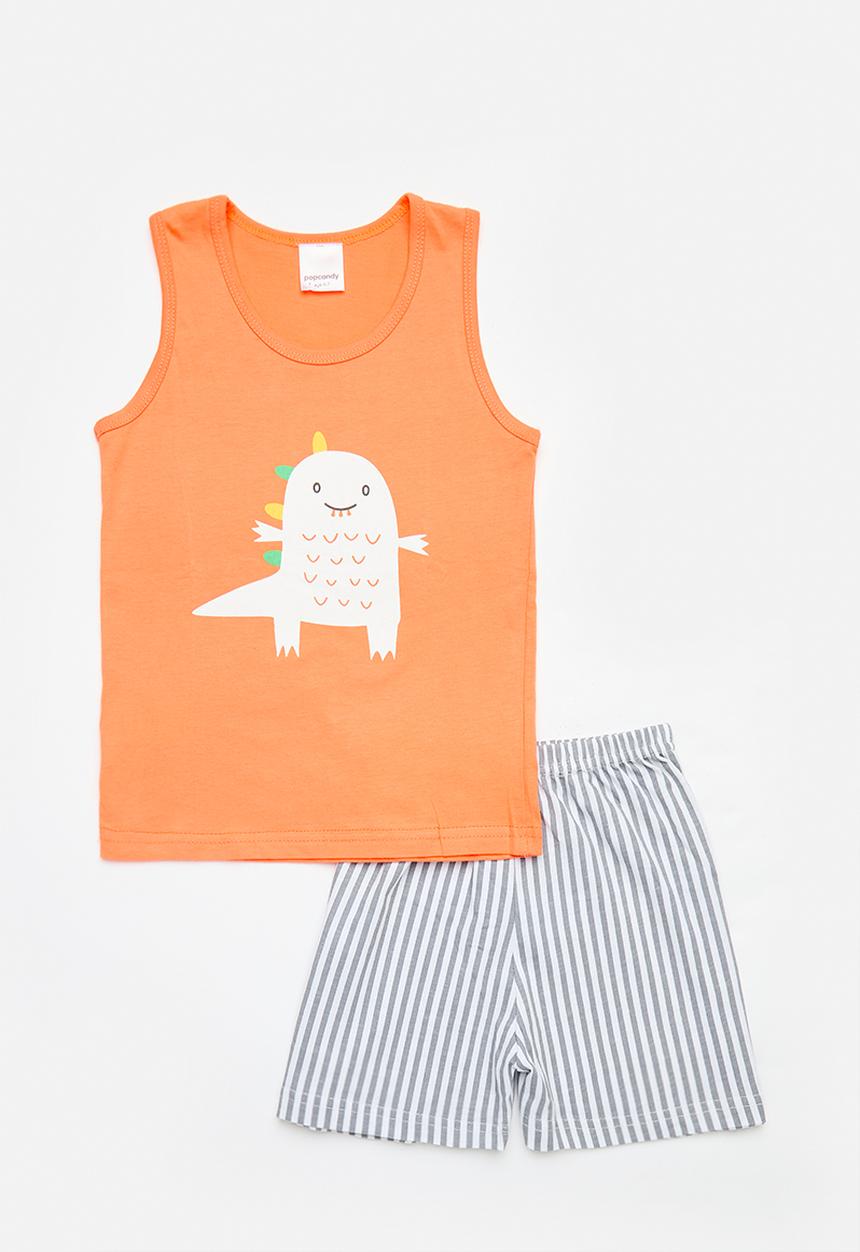 Pop Candy - Printed sleeveless pj set - orange & grey