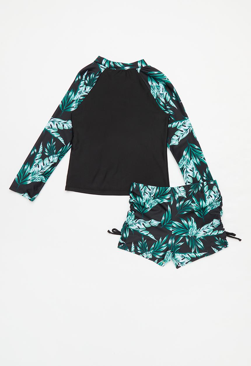 Pop Candy - 2 Piece long sleeve swim set - green & black 