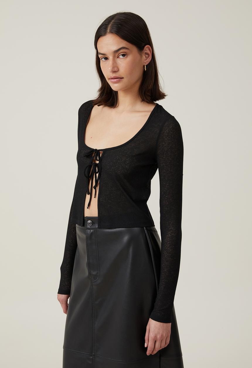 Cotton On - Blair Tie Front Cardi - Black