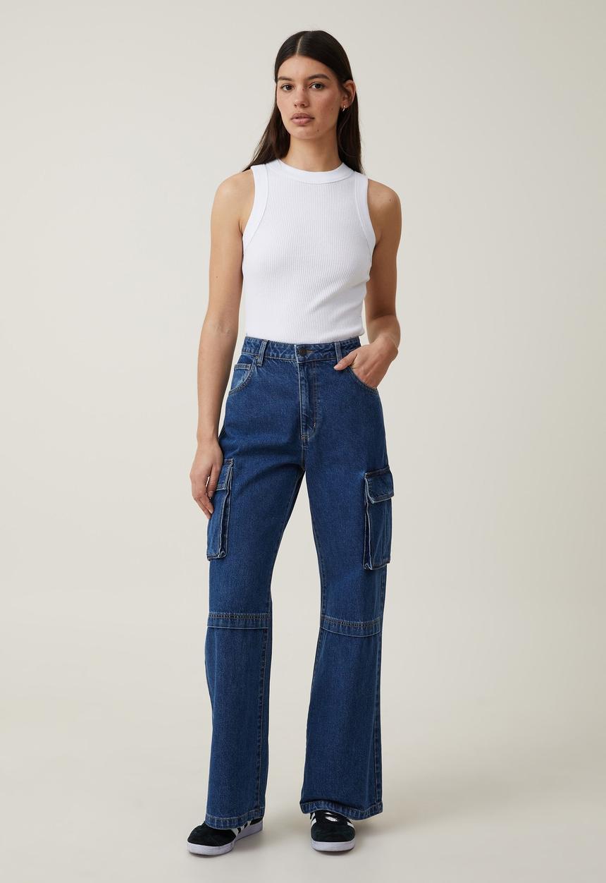 Cotton On - Curvy Cargo Wide Leg Jean - Nordic Blue