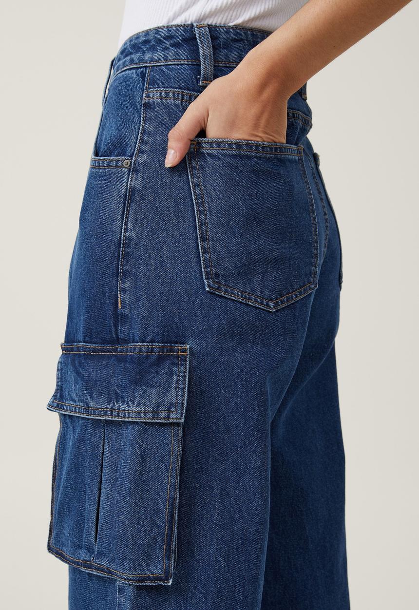 Cotton On - Curvy Cargo Wide Leg Jean - Nordic Blue