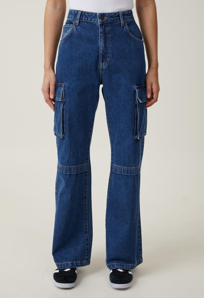 Cotton On - Curvy Cargo Wide Leg Jean - Nordic Blue