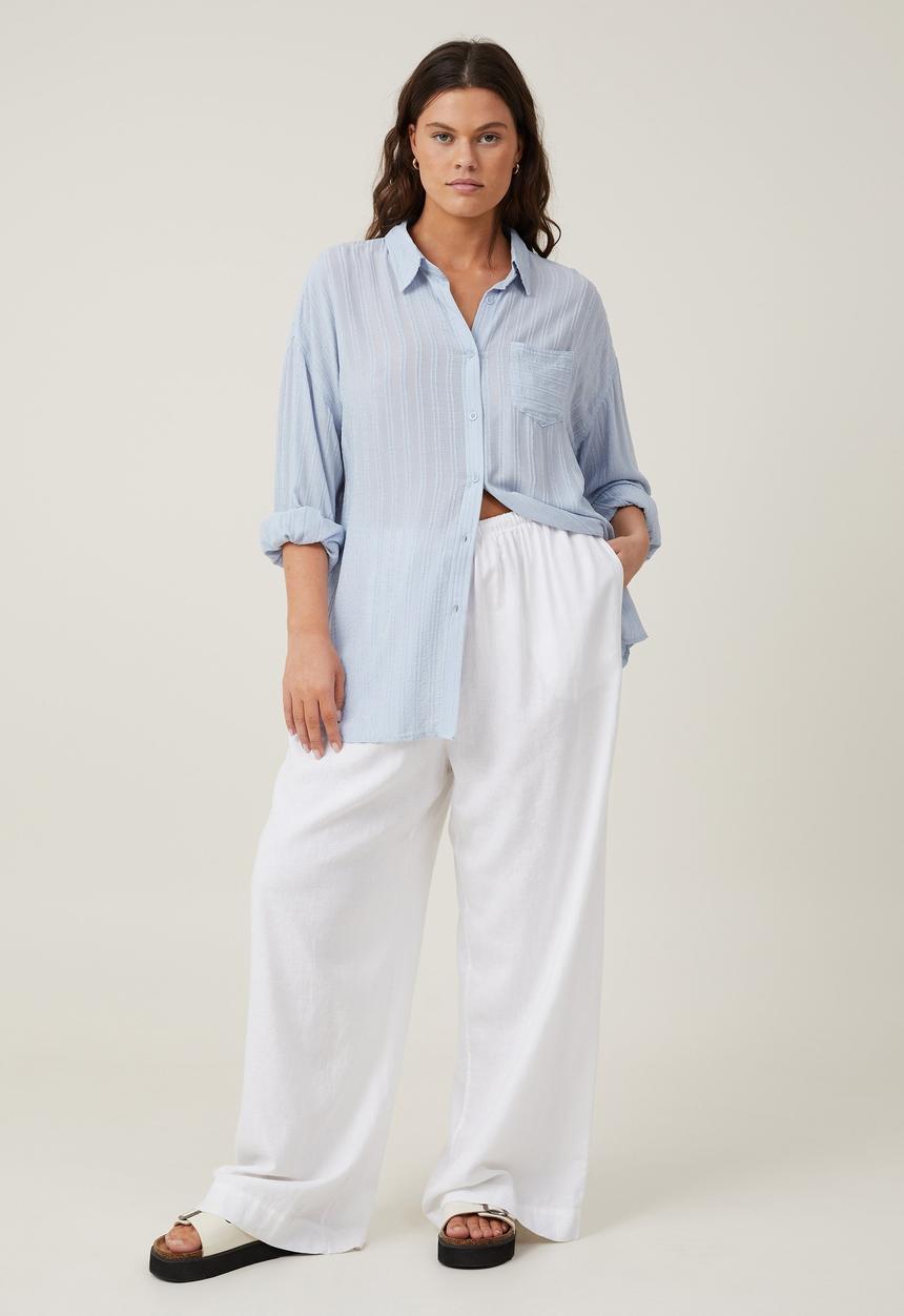 Cotton On - Dad Shirt - Texture-Self Stripe Coastal Blue