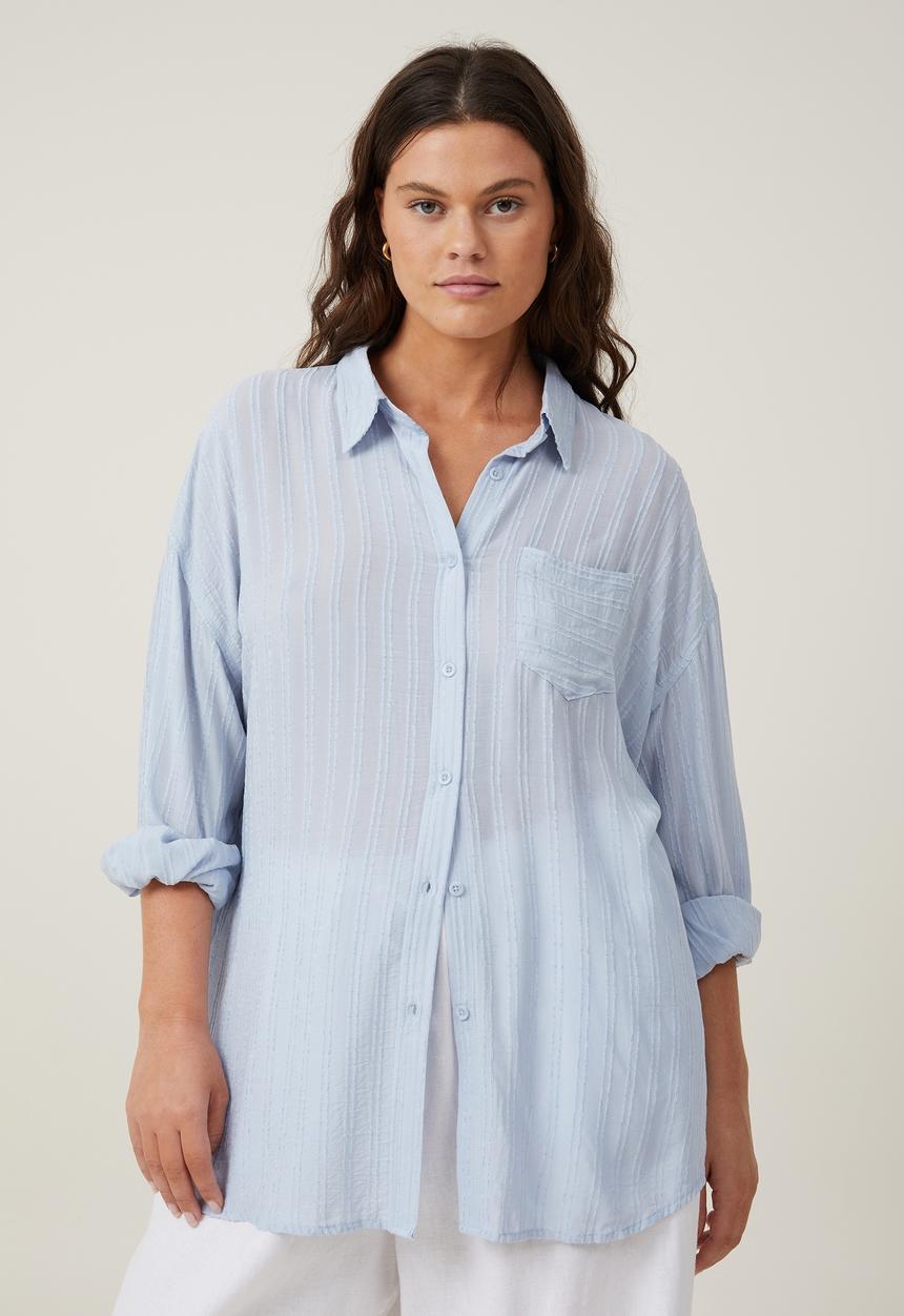 Cotton On - Dad Shirt - Texture-Self Stripe Coastal Blue