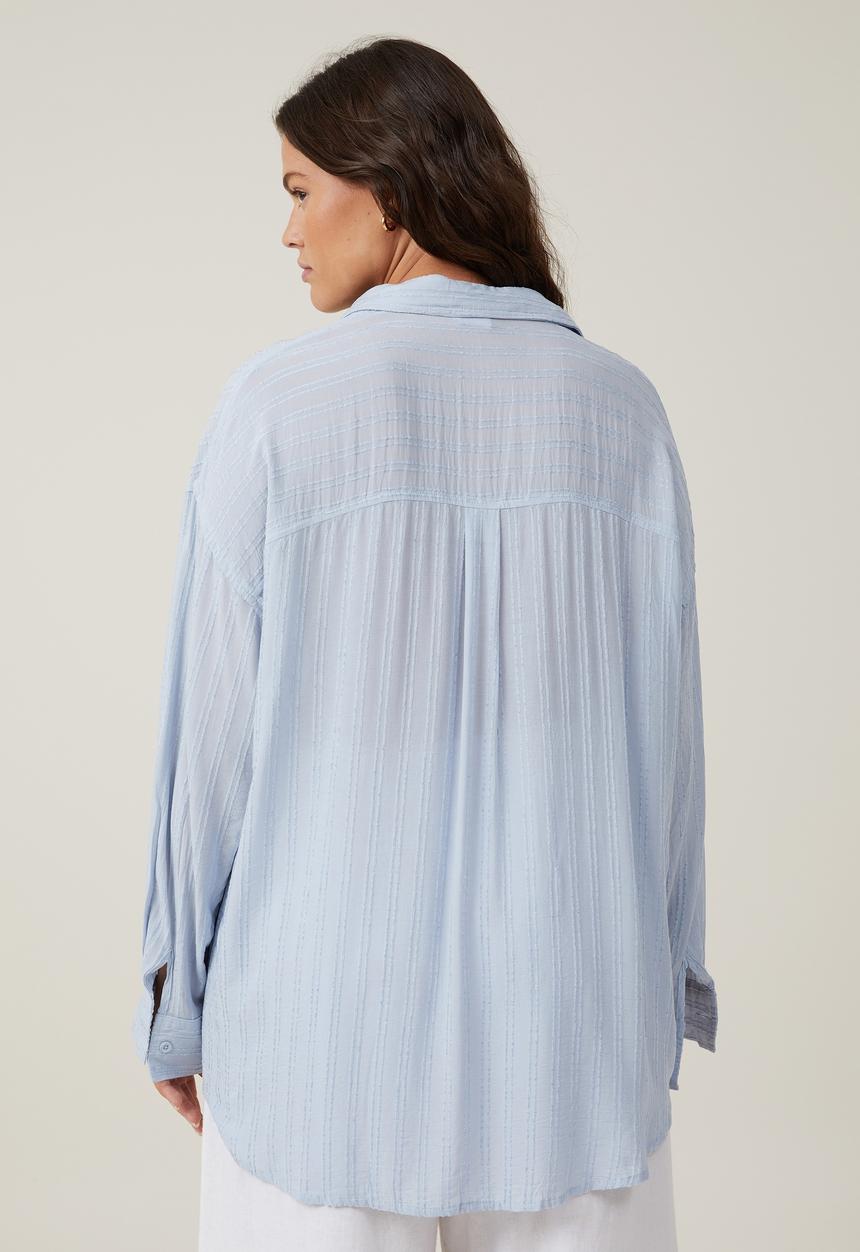 Cotton On - Dad Shirt - Texture-Self Stripe Coastal Blue