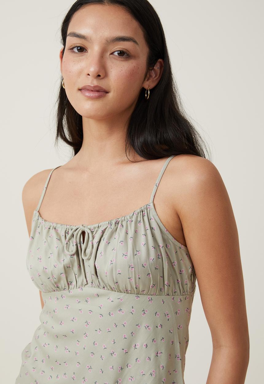 Cotton On - Indie Strappy Mini Dress - Irene Ditsy Desert Sage