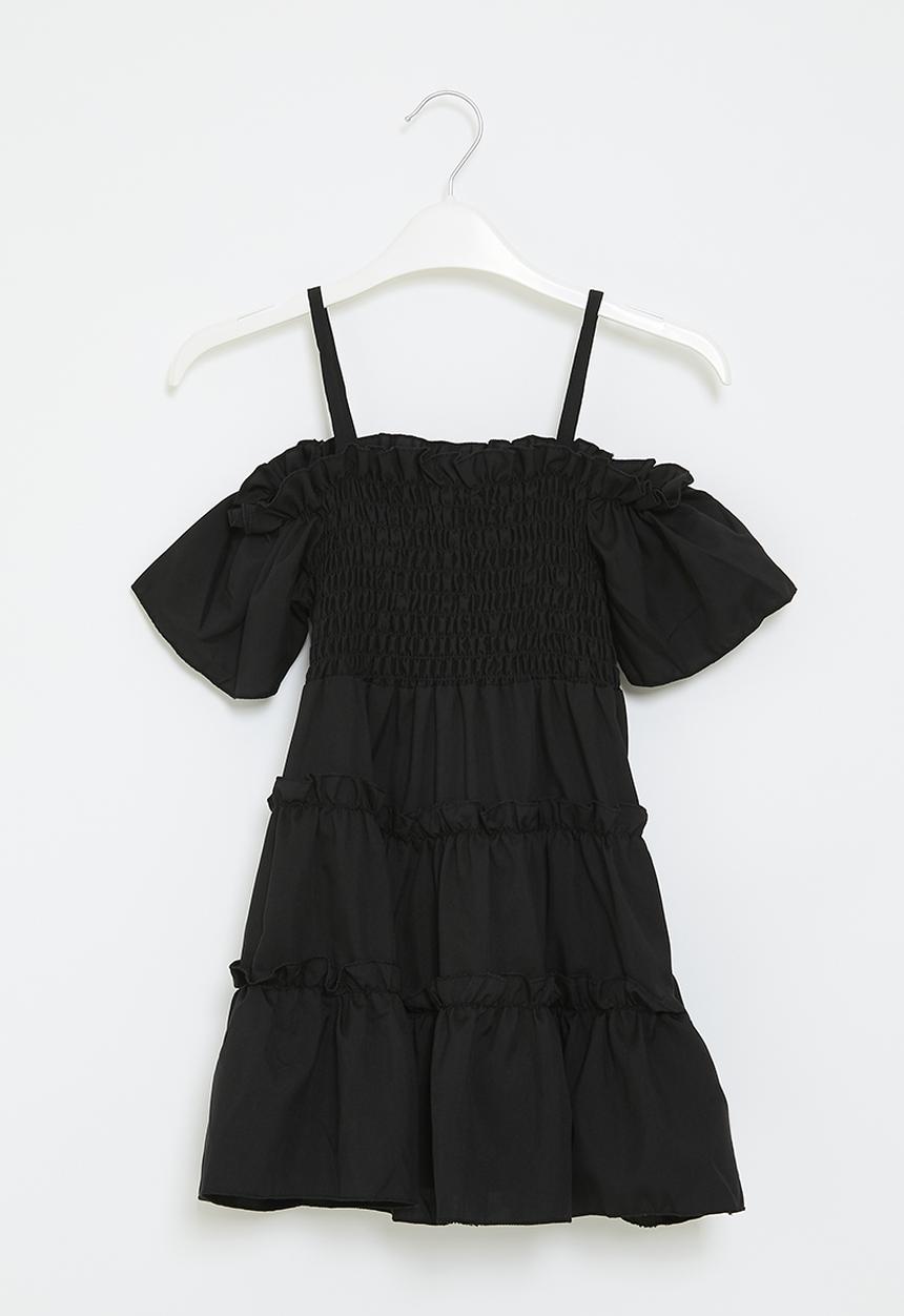 Pop Candy - Off shoulder tiered dress-black