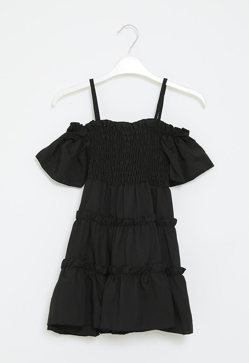 Pop Candy - Off shoulder tiered dress-black