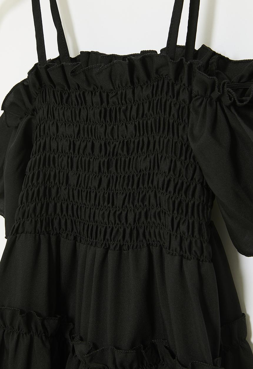 Pop Candy - Off shoulder tiered dress-black