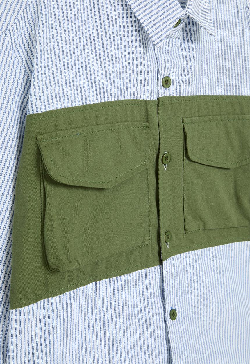 Pop Candy - Striped utility shirt - blue and green