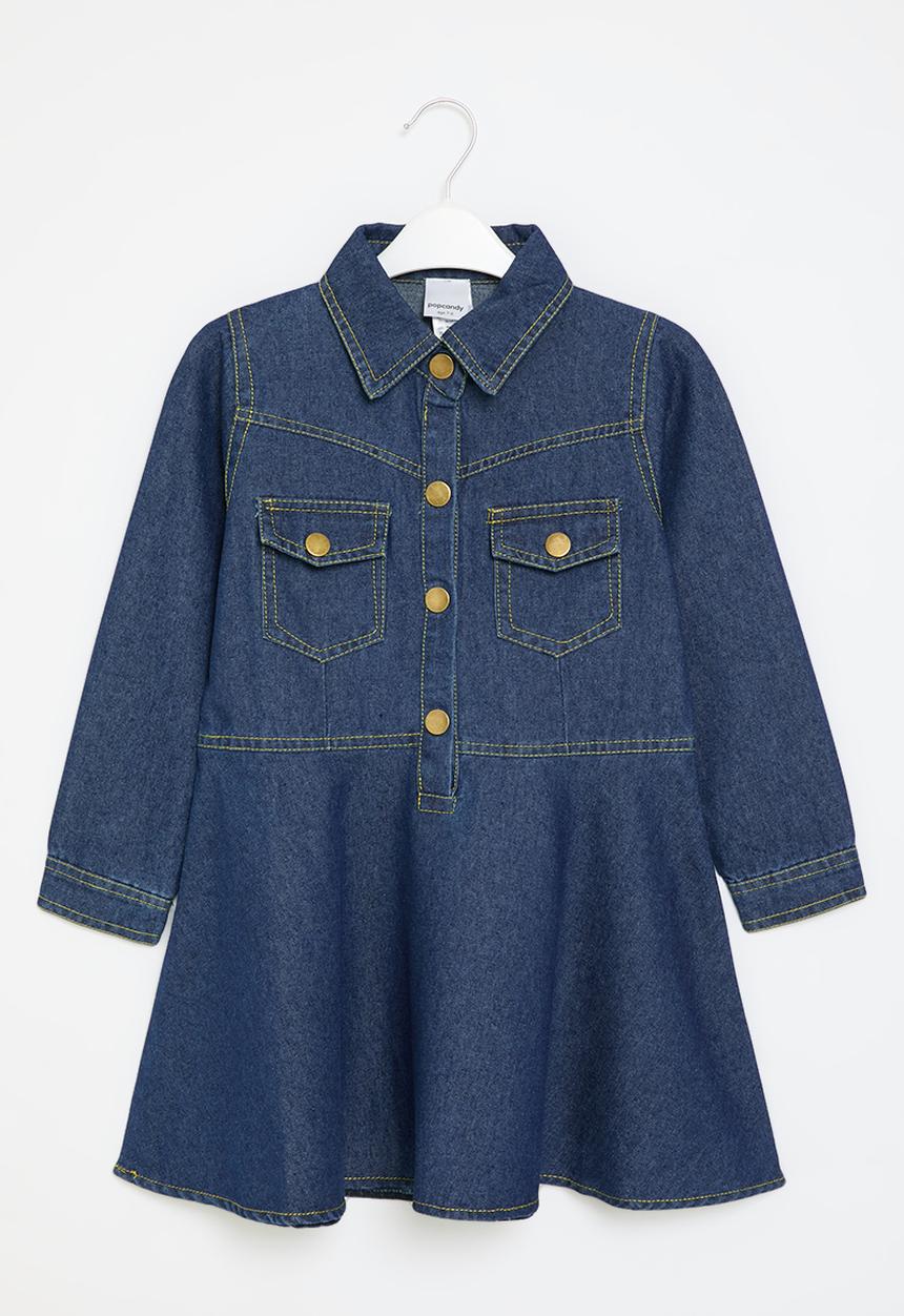 Pop Candy - Button down denim dress - dark blue