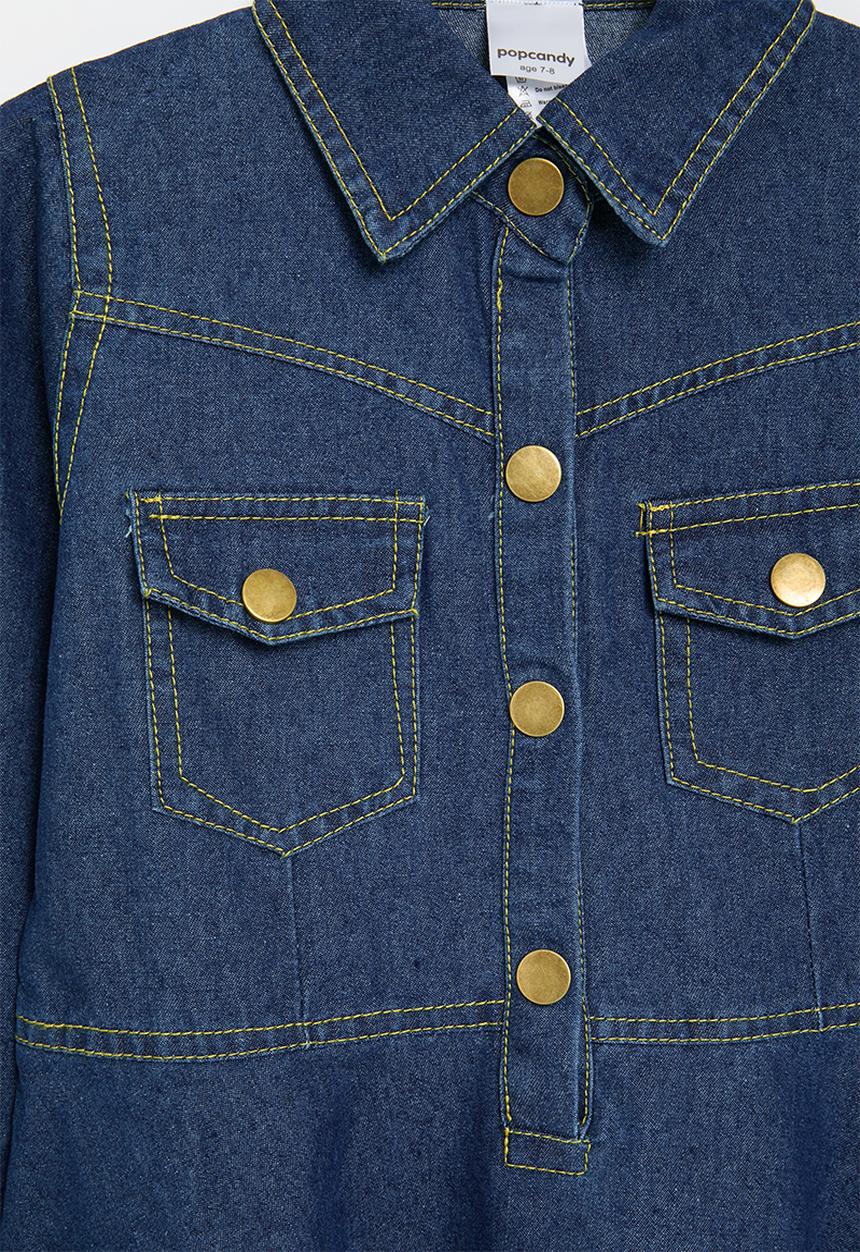 Pop Candy - Button down denim dress - dark blue