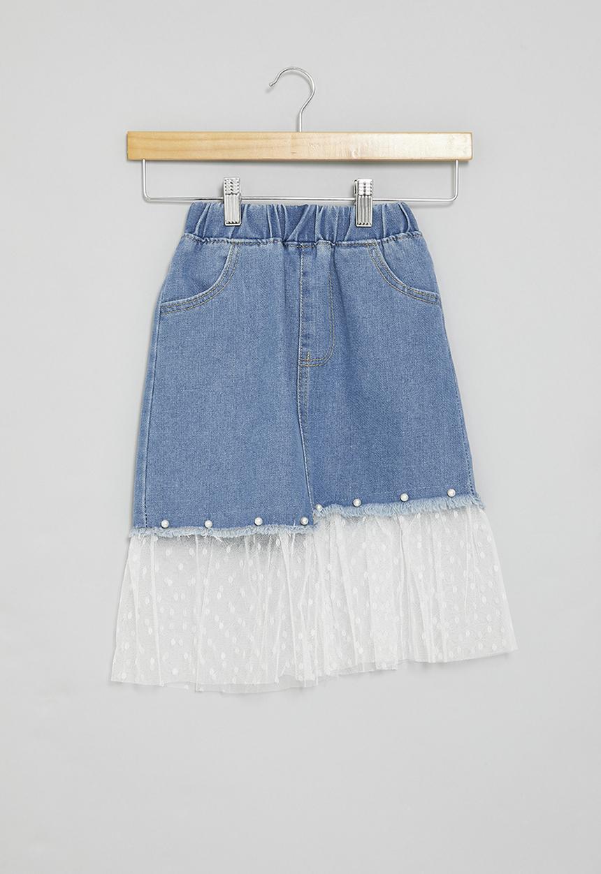Pop Candy - Mesh and denim skirt - stonewash & white
