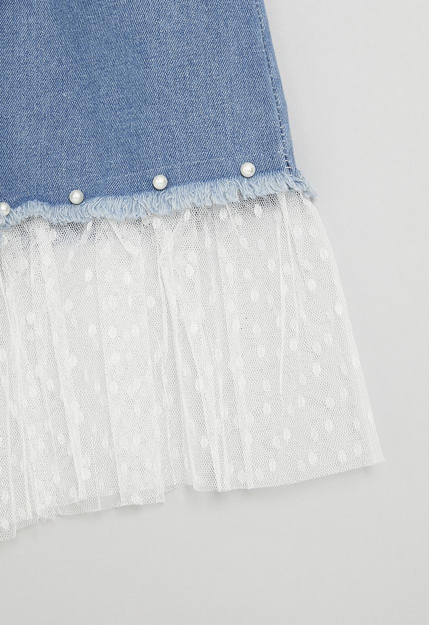 Pop Candy - Mesh and denim skirt - stonewash & white