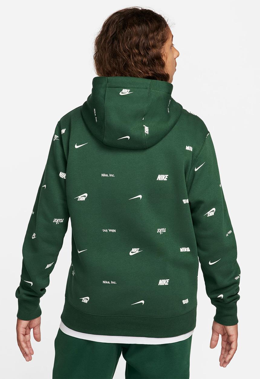 Nike - M Nike club+ aop pullover hoodie - green 