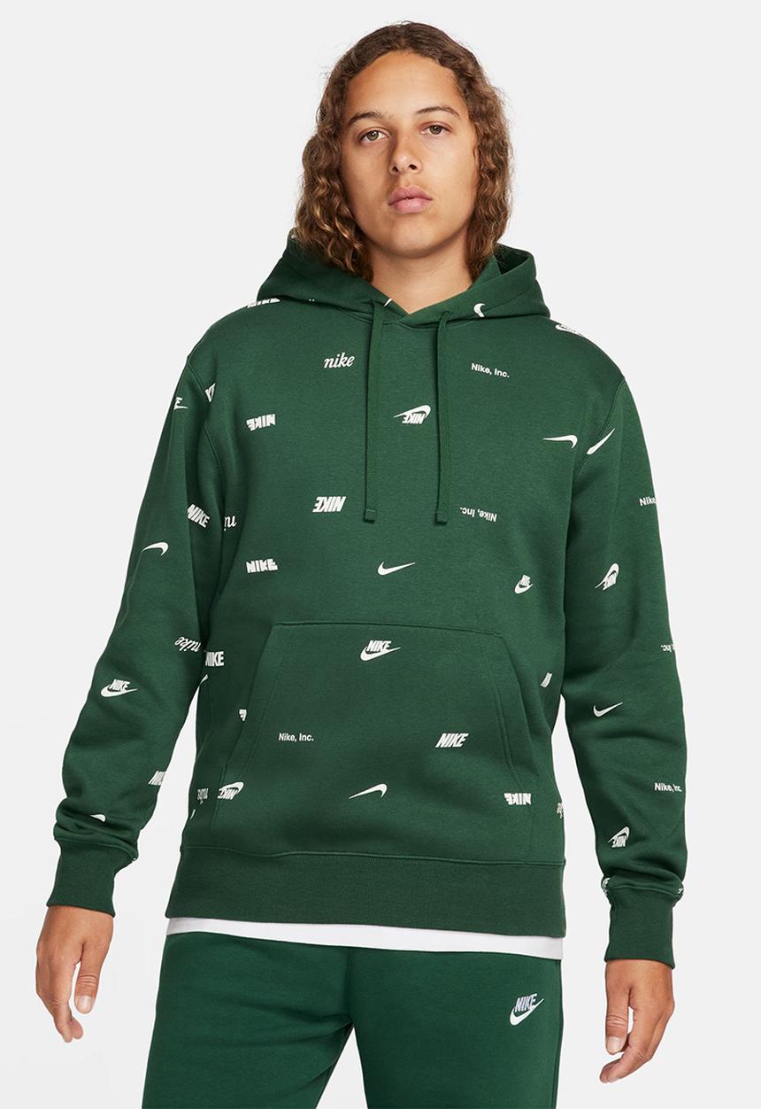 Nike - M Nike club+ aop pullover hoodie - green 
