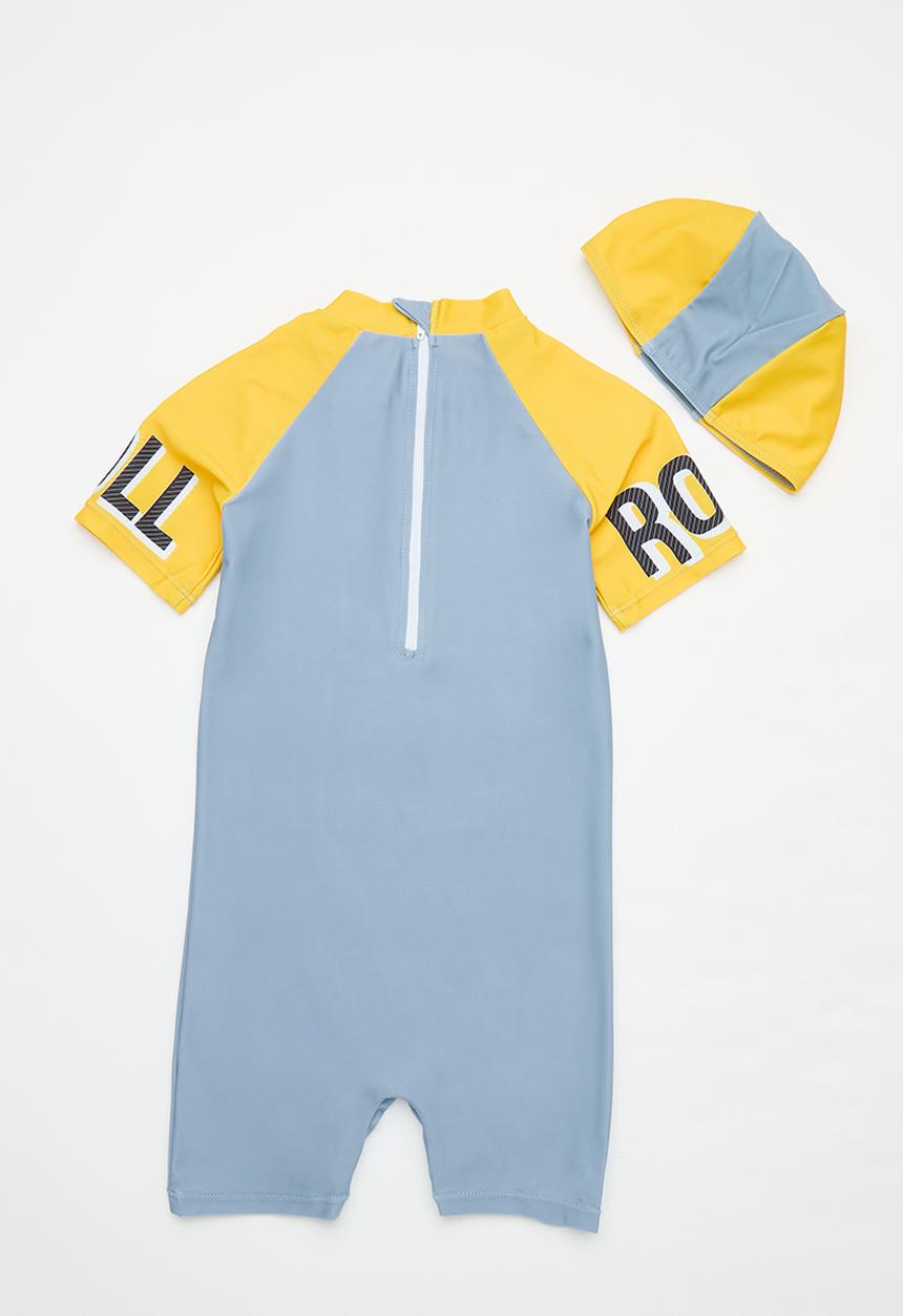 Pop Candy - One piece swimsuit and cap set - blue & yellow