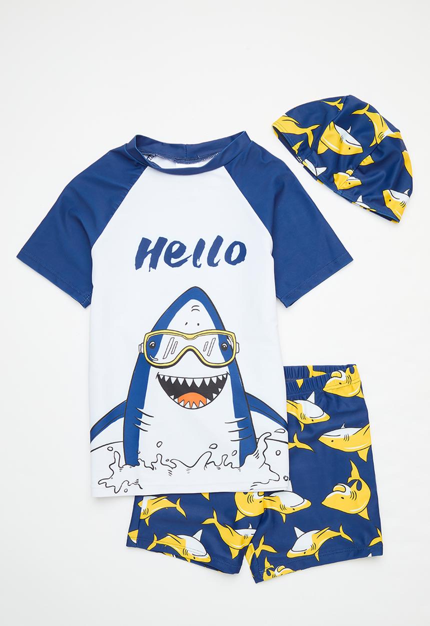 Pop Candy - 2 Piece swimsuit and cap set - white & blue 