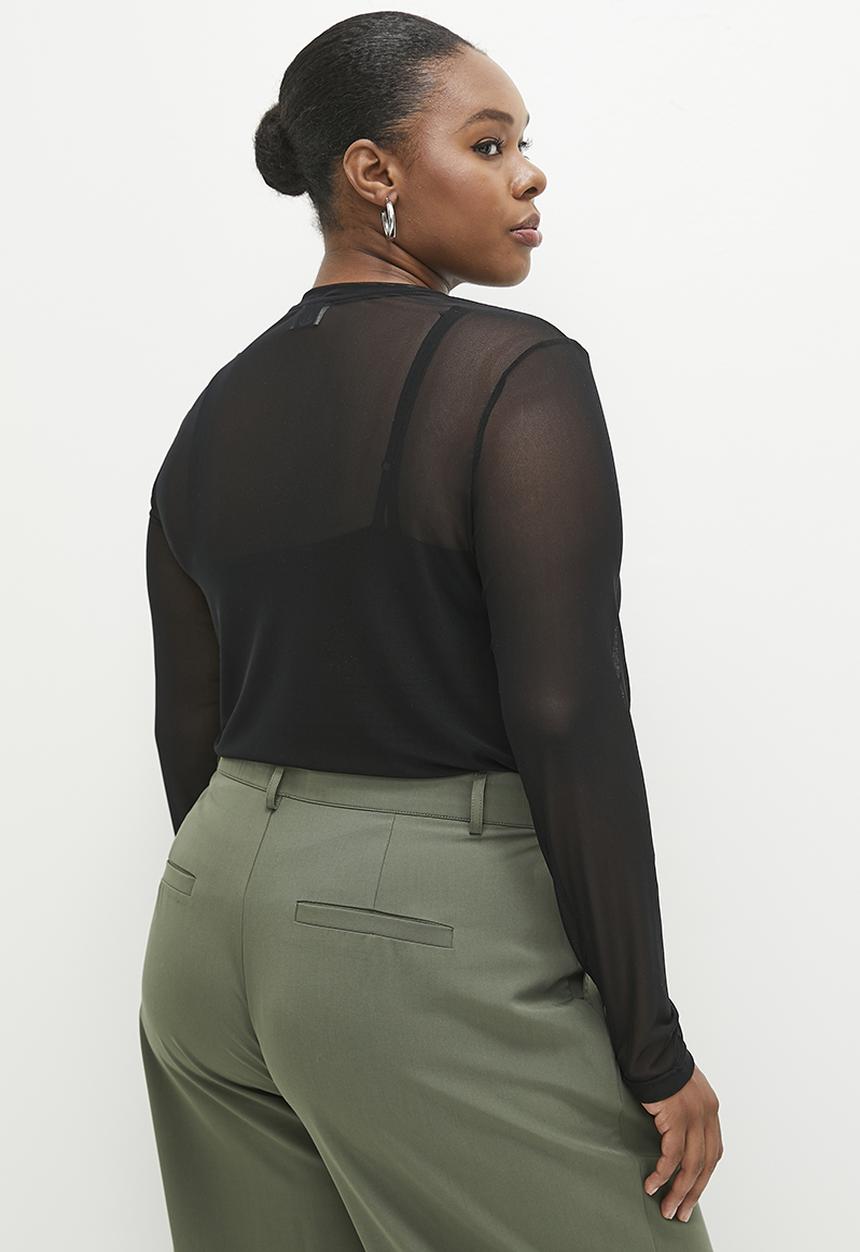 Me&B - Plus Mesh long sleeve basic with Sequin Square - Black