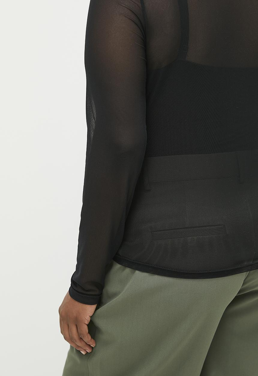 Me&B - Plus Mesh long sleeve basic with Sequin Square - Black