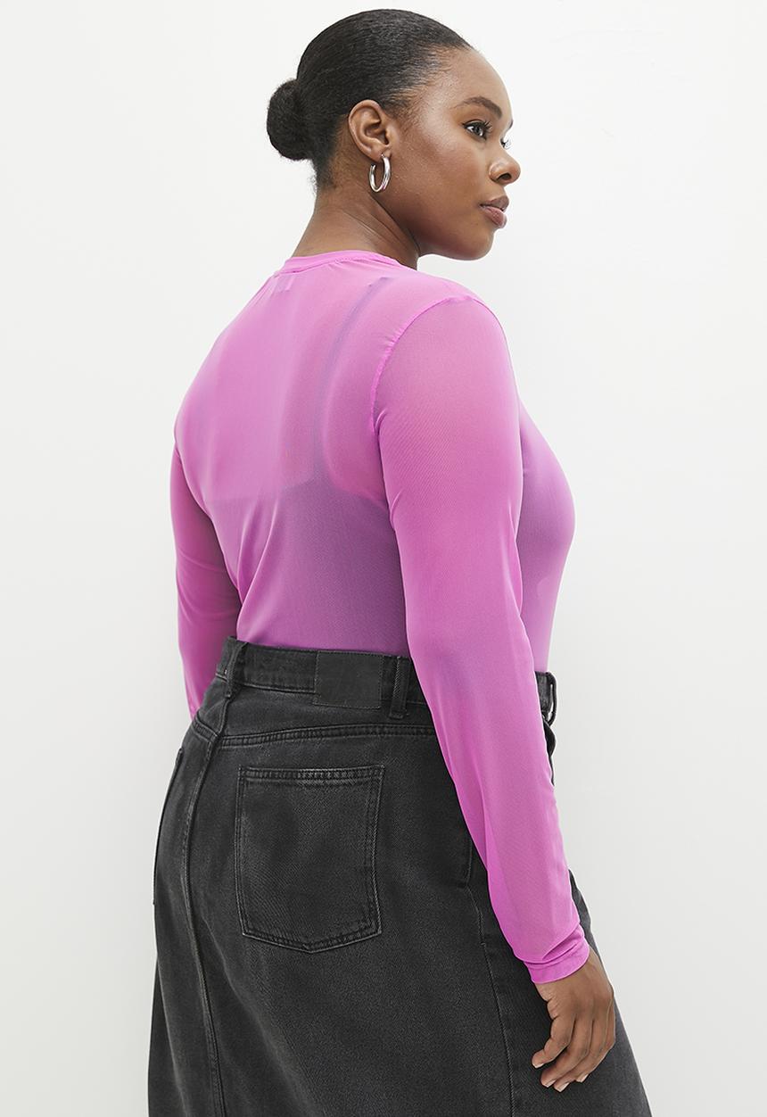 Me&B - Plus Mesh long sleeve basic - Pink