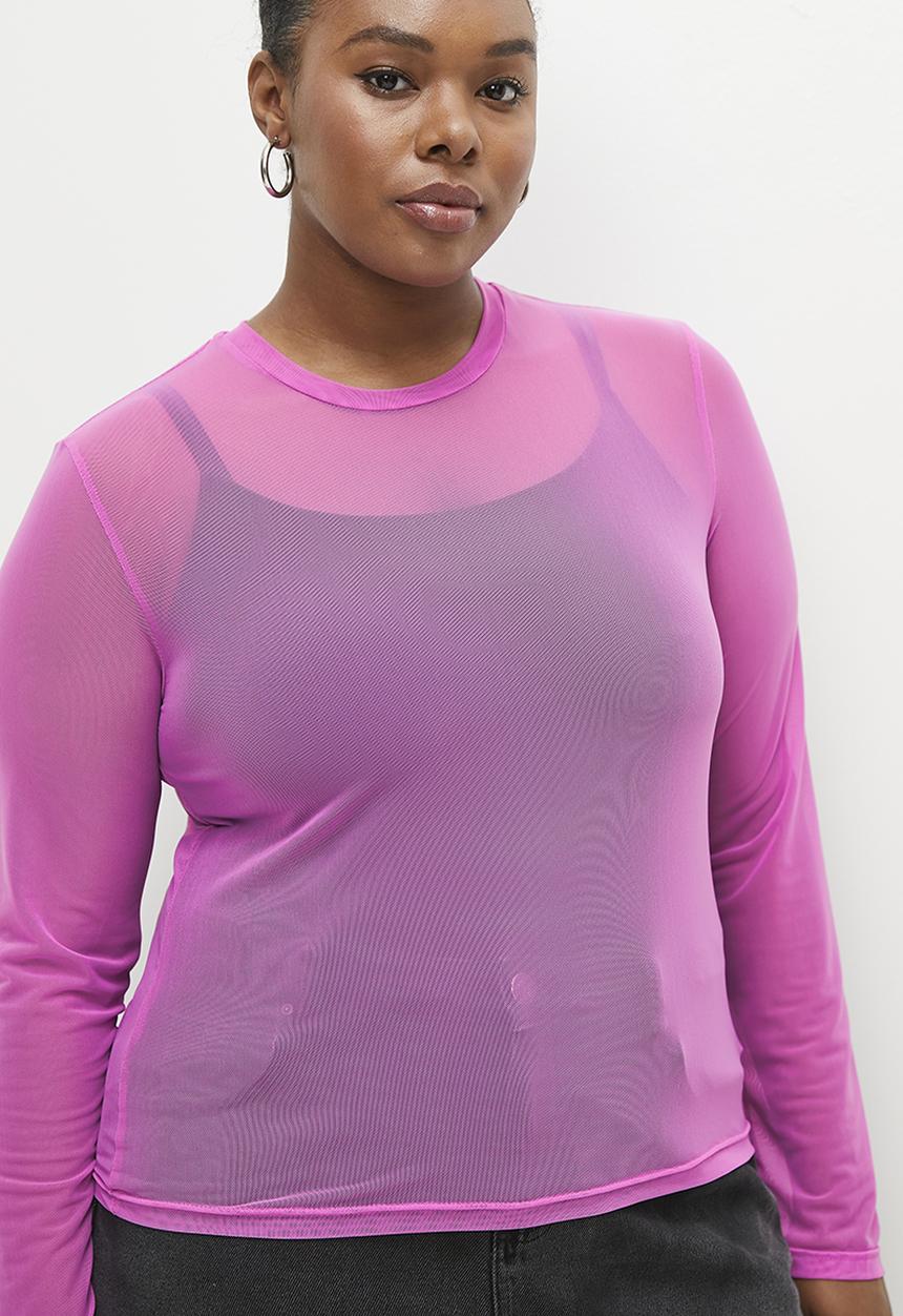 Me&B - Plus Mesh long sleeve basic - Pink