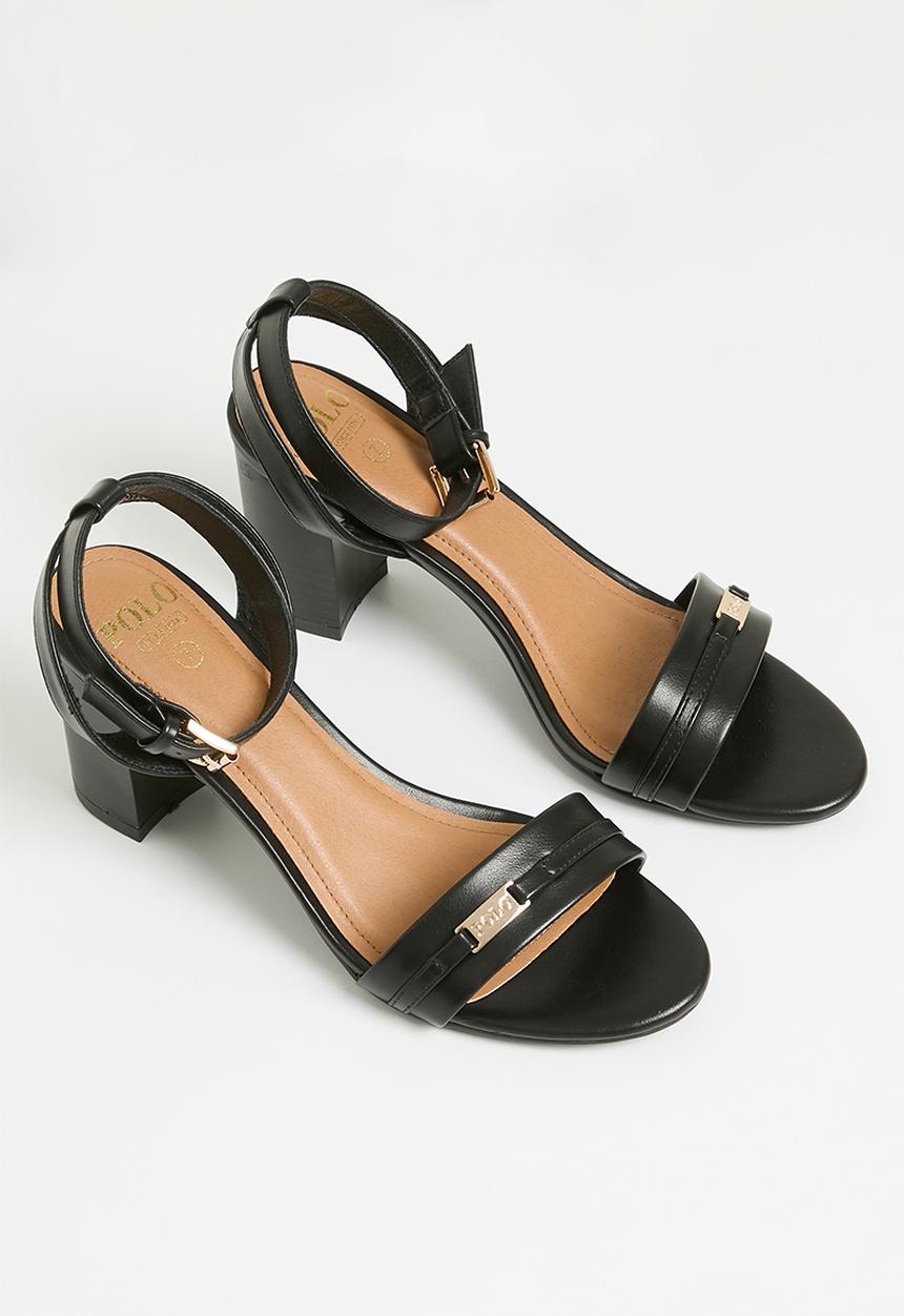 POLO - Trim Strap Slim Stack Block Heel Sandal - Black