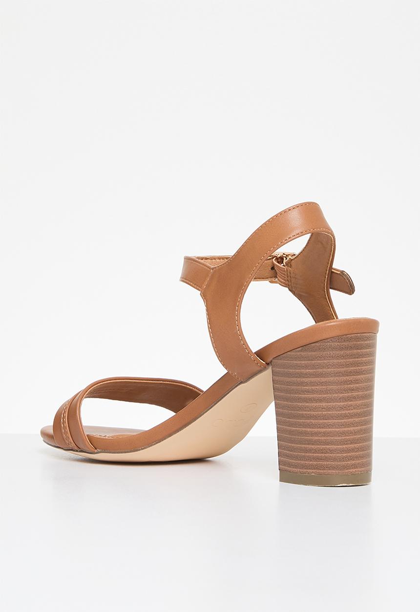 POLO - Trim Strap Slim Stack Block Heel Sandal - Tan