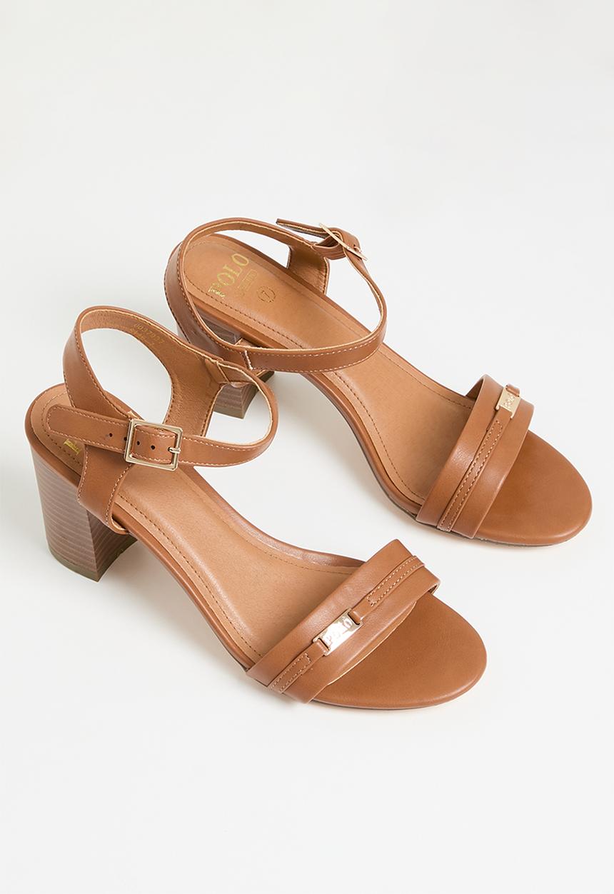 POLO - Trim Strap Slim Stack Block Heel Sandal - Tan