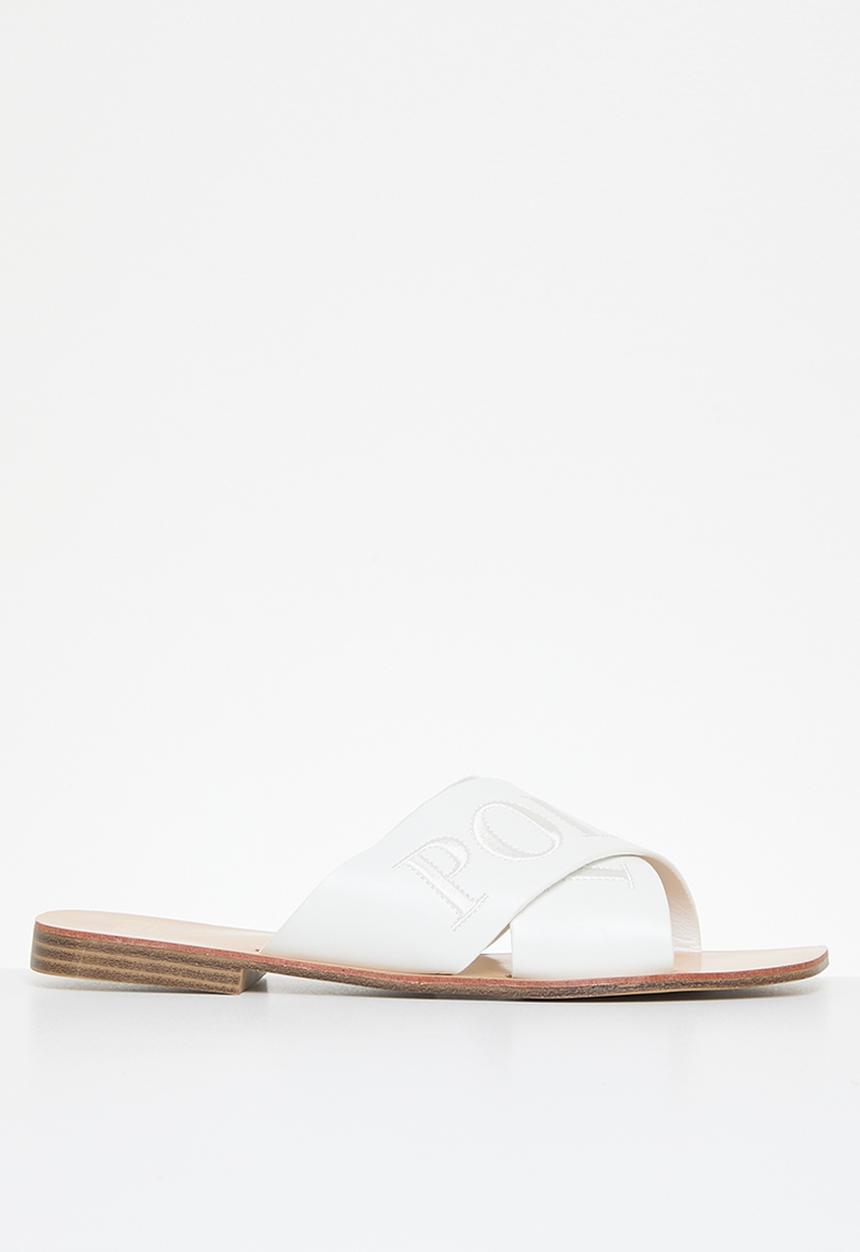 POLO - Cross Strap Embroidered Mule - White