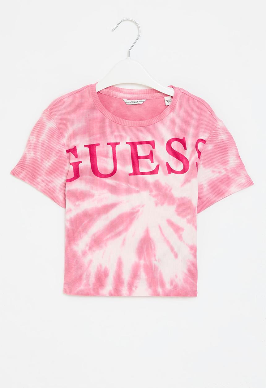 GUESS - Tie dye rib ss T-shirt - pink & white tie dye