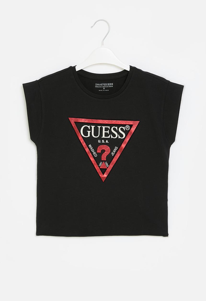GUESS - Cropped short sleeve tshirt_core - black and red block