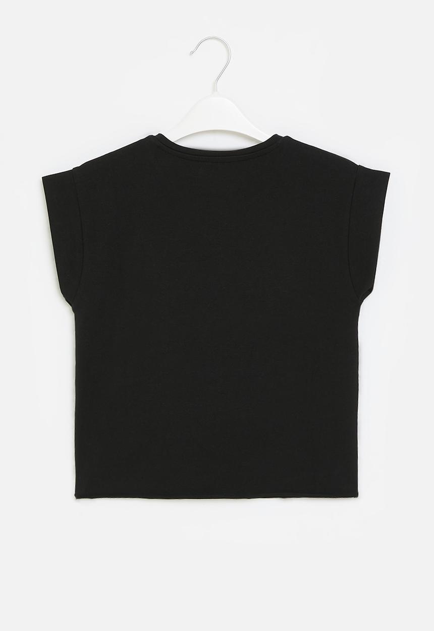 GUESS - Cropped short sleeve tshirt_core - black and red block