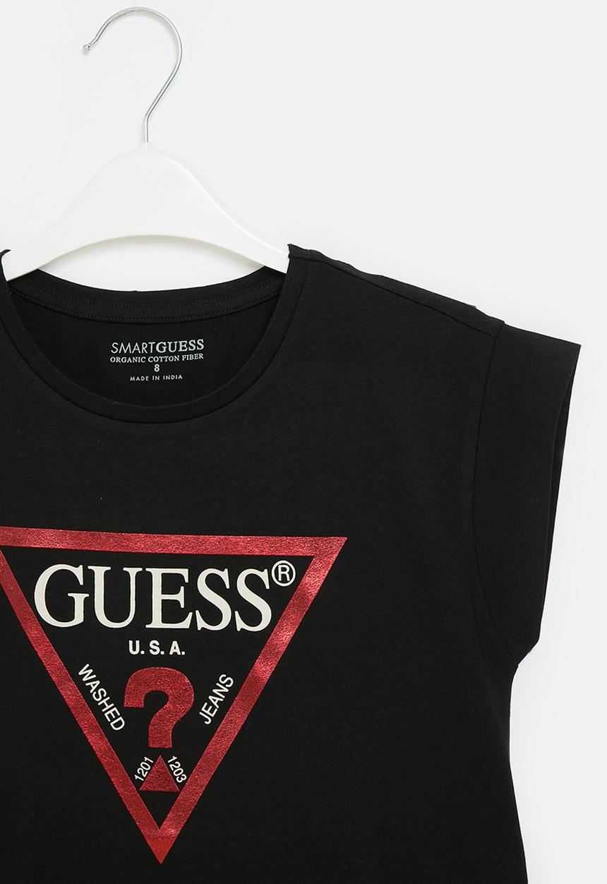 GUESS - Cropped short sleeve tshirt_core - black and red block