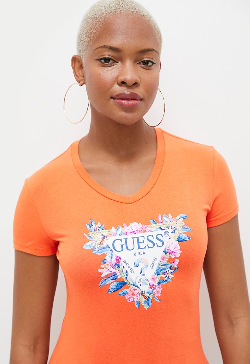 GUESS - Short sleeve guess floral tri tee - orange slushie