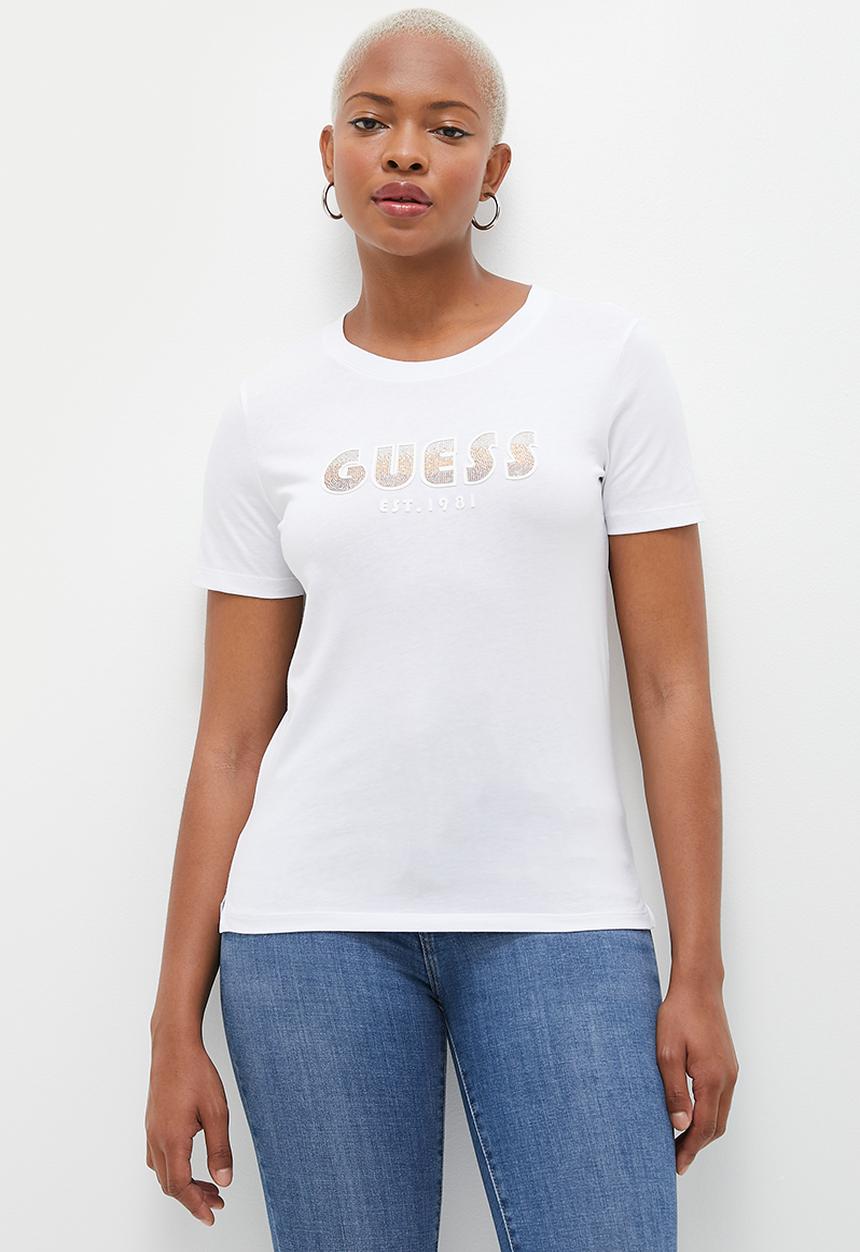 GUESS - Short sleeve cn shaded logo tee - pure white