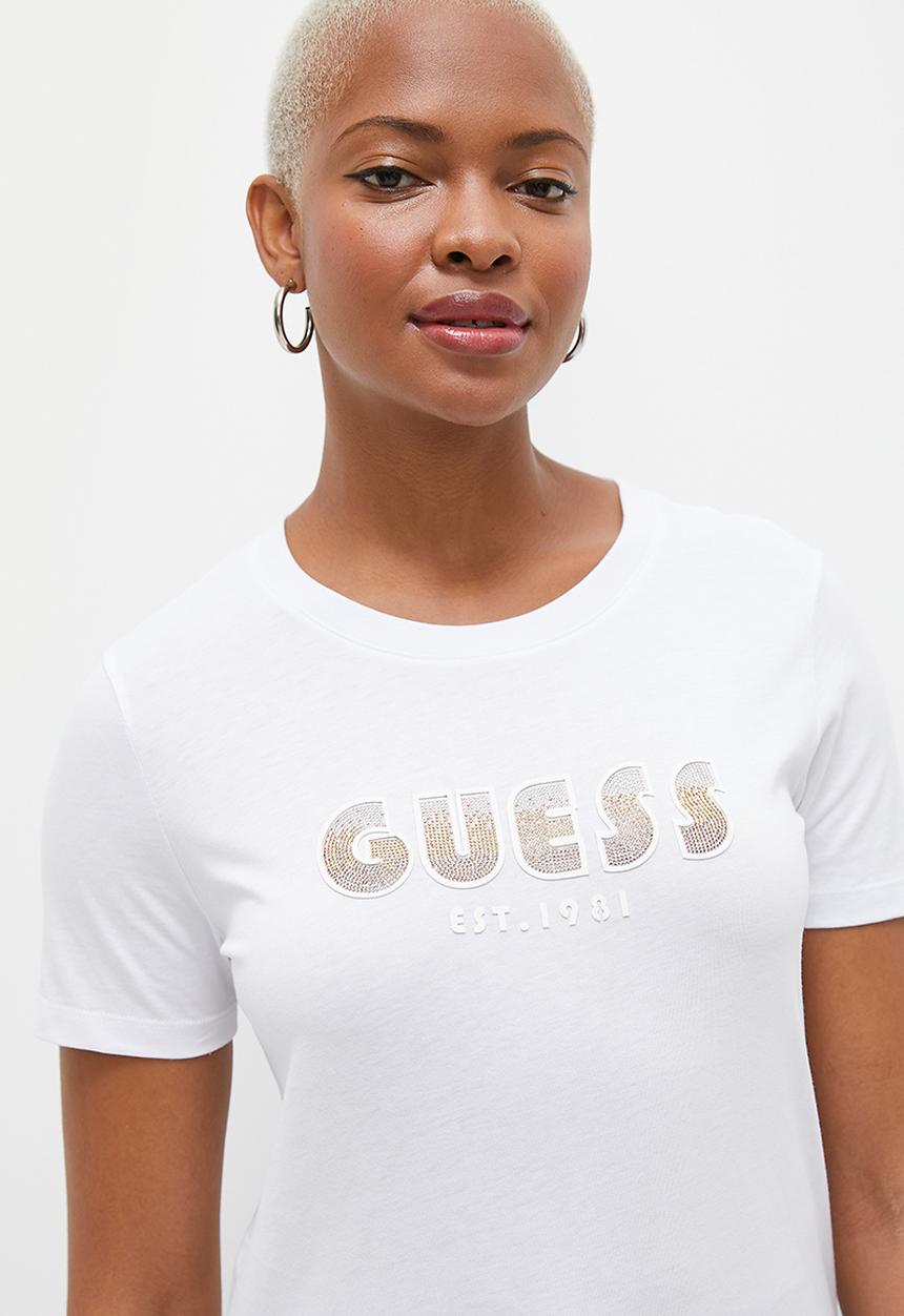 GUESS - Short sleeve cn shaded logo tee - pure white