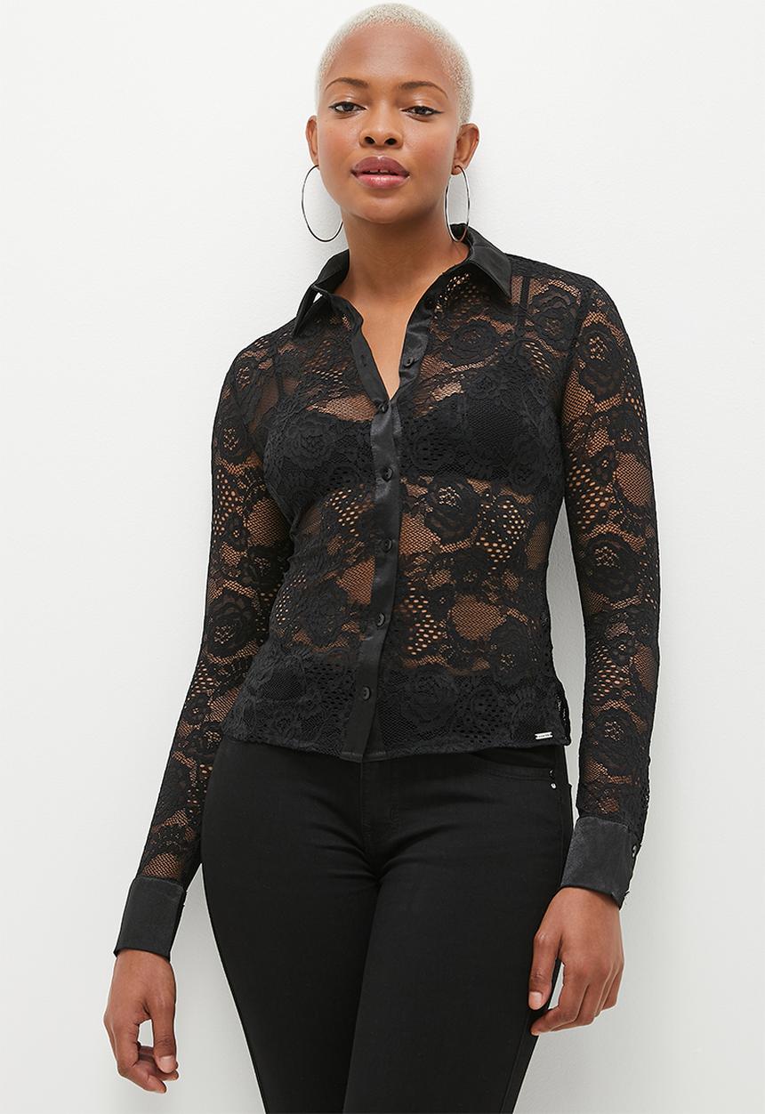 SISSY BOY - Sweet Melody: Long sleeve Lace Top With Collar - Black
